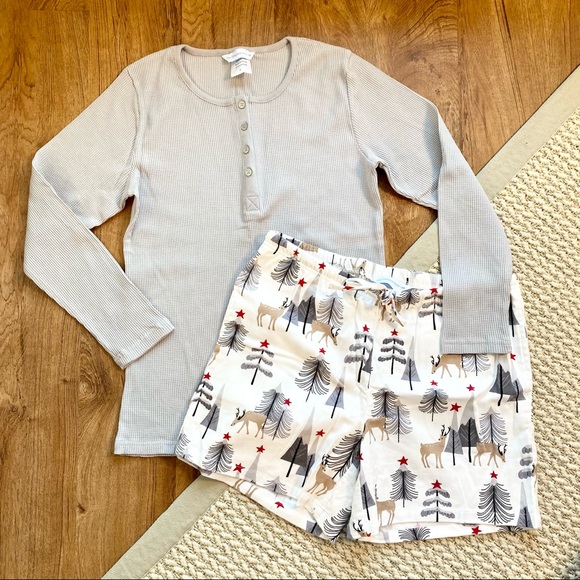 The Company Store Other - The Company Store Pajama Set Size Medium Waffle Knit Henley Flannel Short